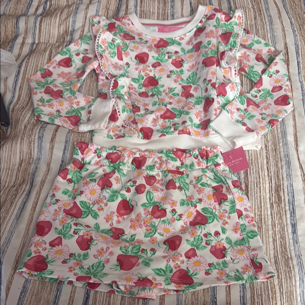 Isaac Mizrahi Pink and Green Floral Ruffle Set - Picture 1 of 6